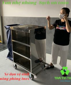 Xe dọn vệ sinh buồng phòng inox 1 túi BPTTT002