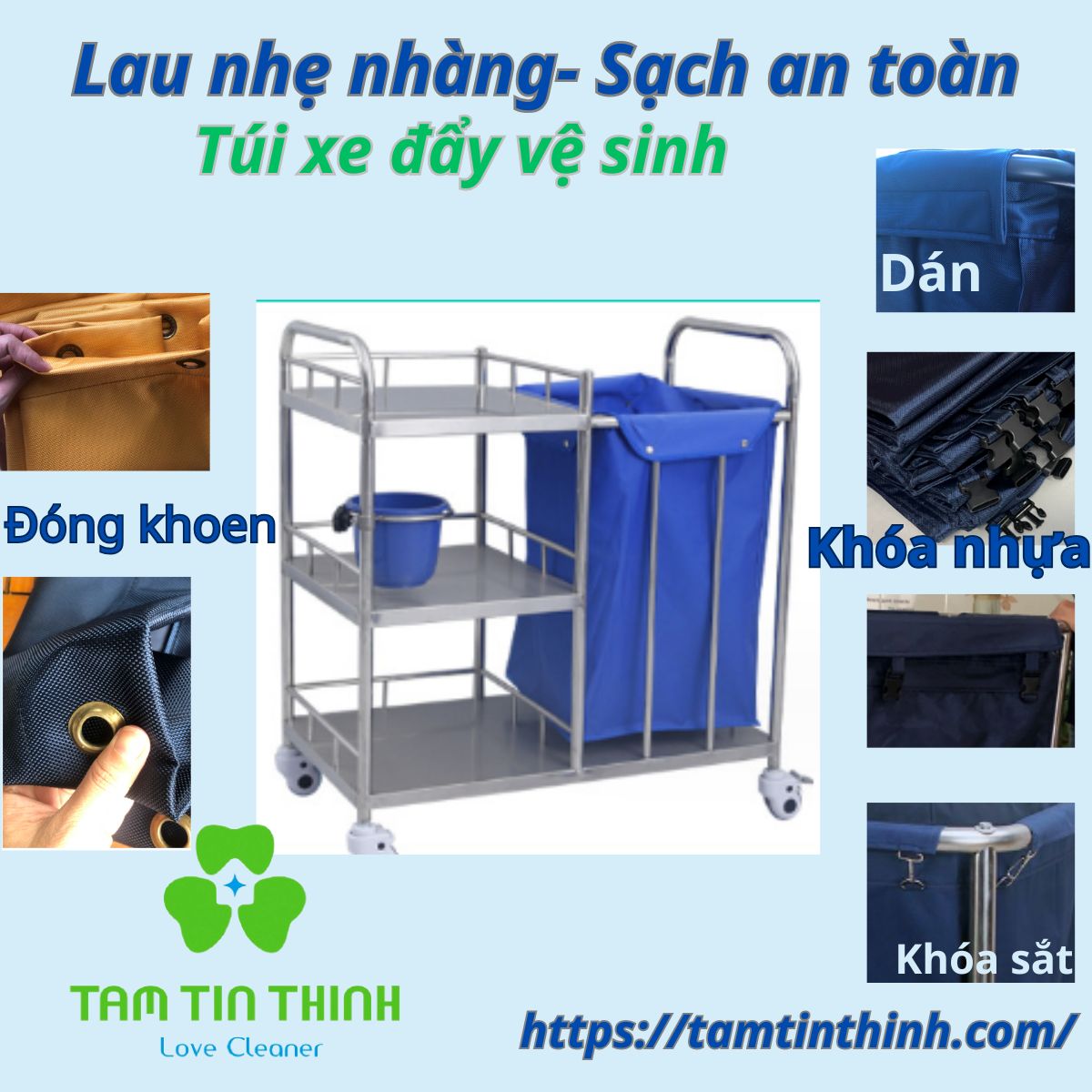 Túi Vải Xe Đẩy Vệ Sinh – Giải Pháp Thu Gom Chuyên Nghiệp Cho Khách Sạn Bệnh Viện Nhà Máy 2 Túi xe đẩy vệ sinh