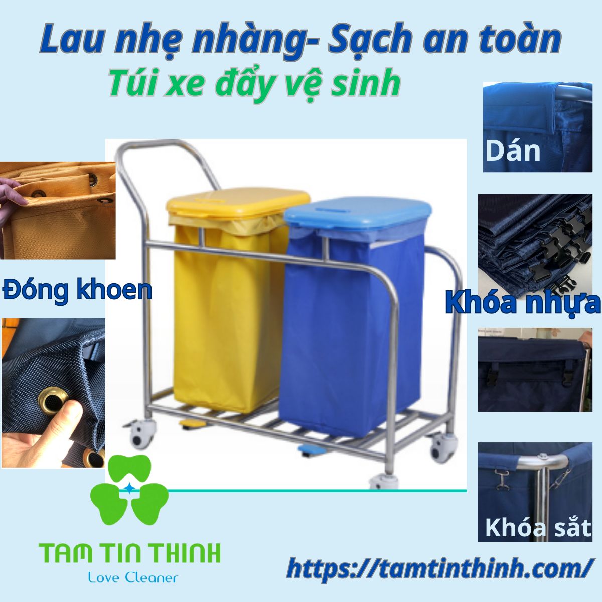 Túi Vải Xe Đẩy Vệ Sinh – Giải Pháp Thu Gom Chuyên Nghiệp Cho Khách Sạn Bệnh Viện Nhà Máy 3 Túi xe đẩy vệ sinh