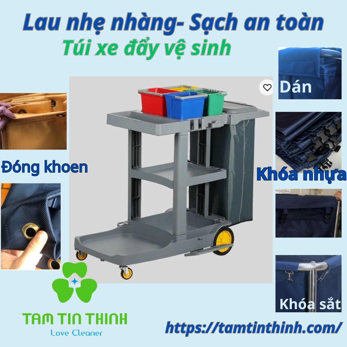 Túi Vải Xe Đẩy Vệ Sinh – Giải Pháp Thu Gom Chuyên Nghiệp Cho Khách Sạn Bệnh Viện Nhà Máy 4 Túi xe đẩy vệ sinh