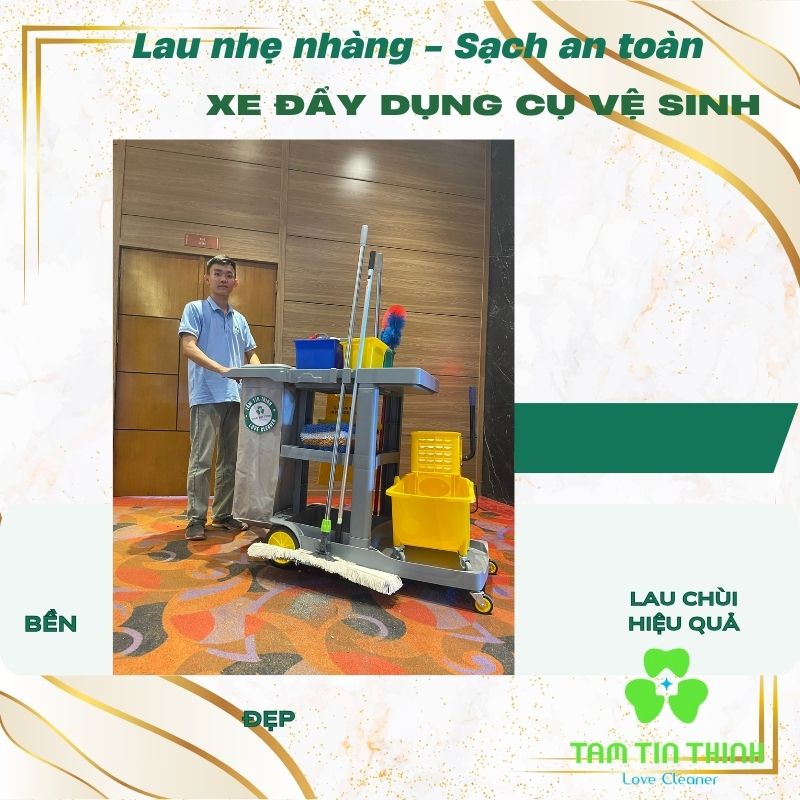 Xe Đẩy Dọn Vệ Sinh Cho Nhân Viên Tạp Vụ 1 Xe đẩy dụng cụ vệ sinh