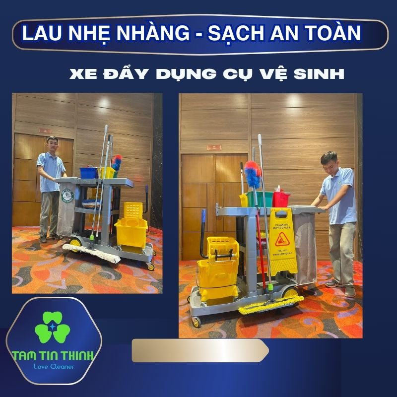 Xe Đẩy Dọn Vệ Sinh Cho Nhân Viên Tạp Vụ 2 Xe đẩy dụng cụ vệ sinh