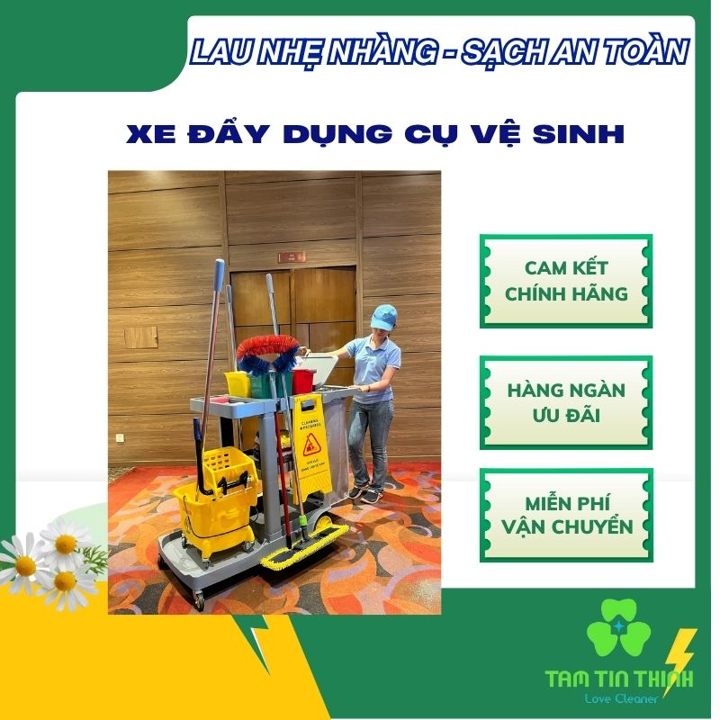 Xe Đẩy Dọn Vệ Sinh Cho Nhân Viên Tạp Vụ 3 Xe đẩy dụng cụ vệ sinh