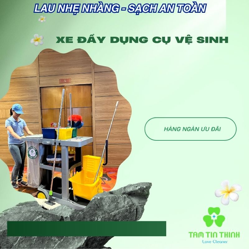 Xe Đẩy Dọn Vệ Sinh Cho Nhân Viên Tạp Vụ 4 Xe đẩy dụng cụ vệ sinh