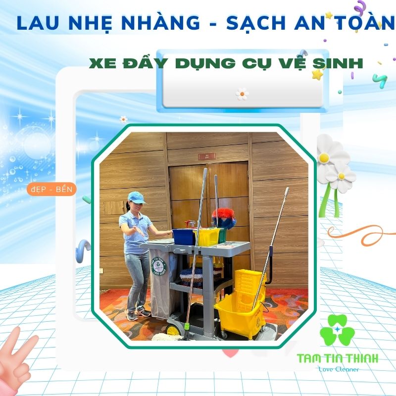 Xe Đẩy Dọn Vệ Sinh Cho Nhân Viên Tạp Vụ 5 Xe đẩy dụng cụ vệ sinh
