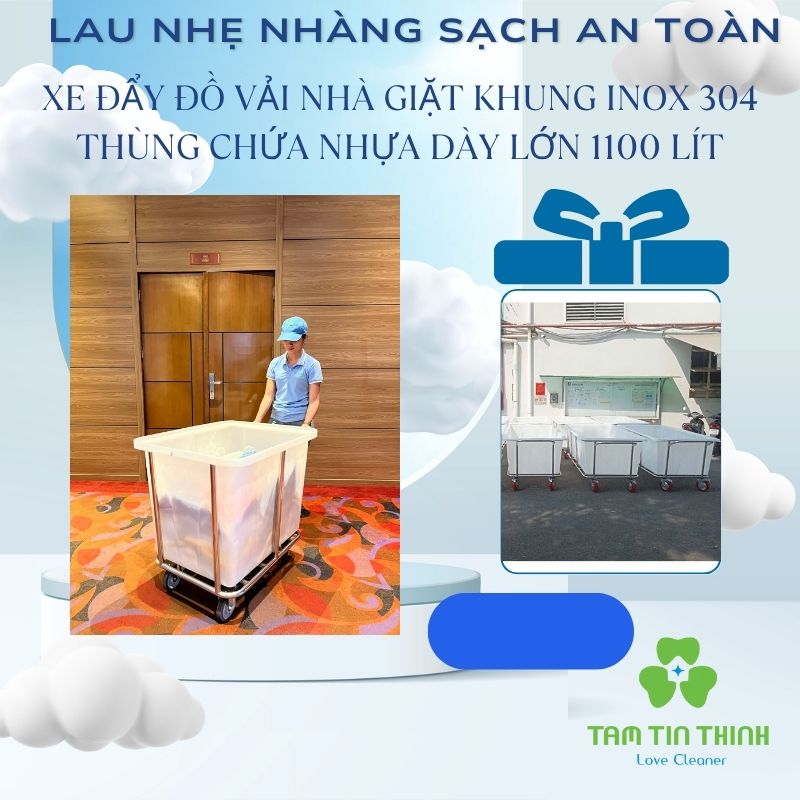 Xe Đẩy Đồ Vải Thùng Nhựa 500 Lít 1 Xe Đẩy Đồ Vải Nhà Giặt Khung Inox 304
