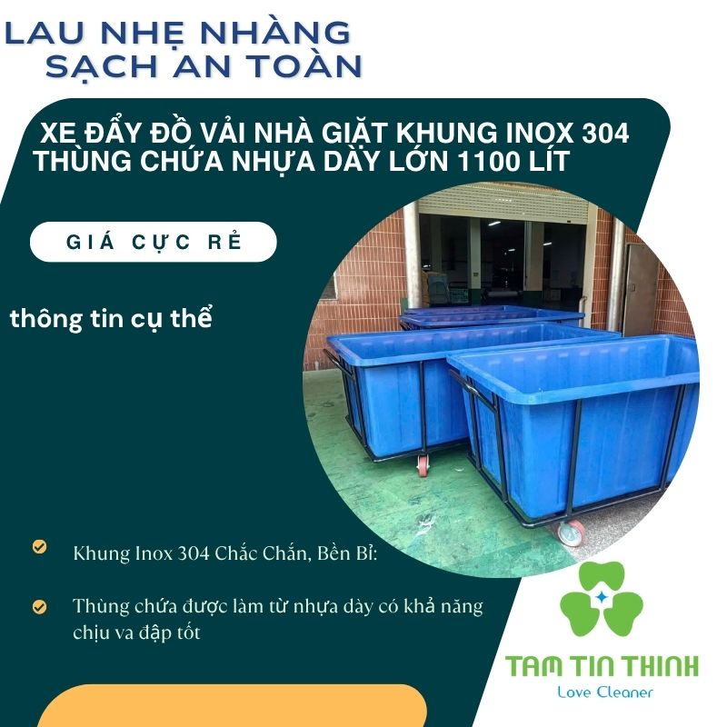 Xe Đẩy Đồ Vải Thùng Nhựa 500 Lít 4 Xe Đẩy Đồ Vải Nhà Giặt Khung Inox 304